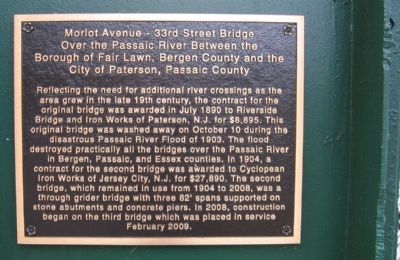 Morlot Ave - 33rd St. Bridge Over the Passaic River Marker image. Click for full size.
