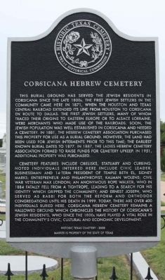 Corsicana Hebrew Cemetery Marker image. Click for full size.