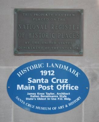 Santa Cruz Main Post Office Marker and NRHP Plaque image. Click for full size.