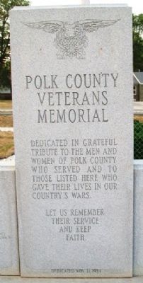 Polk County Veterans Memorial Marker. Click for full size. Polk County Veterans Memorial Marker image. Click for full size.