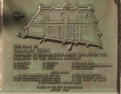 The Walled City of Charles Town from a 1940 Bastion Marker image. Click for full size.