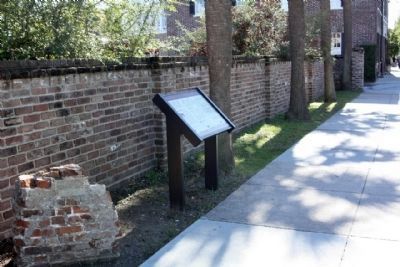 The Walled City of Charles Town Marker, present day wall example , seen here along East Bay Street image. Click for full size.