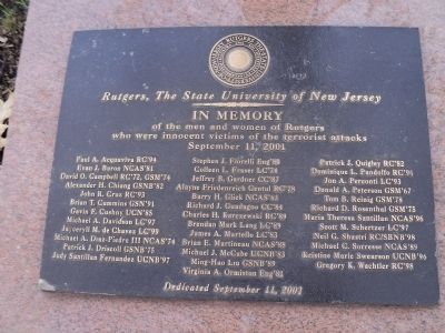 Rutgers 9/11 Memorial Marker image. Click for full size.