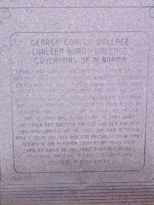 George Corley Wallace, Lurleen Burns Wallace Governors of Alabama Marker image. Click for full size.