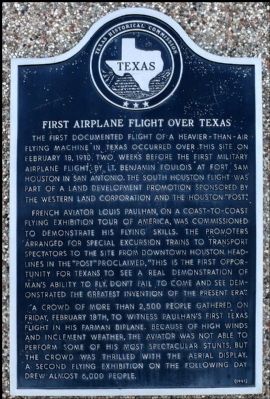 First Airplane Flight Over Texas Marker. Click for full size. First Airplane Flight Over Texas Marker image. Click for full size.