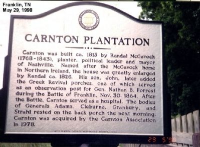 Carnton Plantation Marker. Click for full size. Carnton Plantation Marker image. Click for full size.