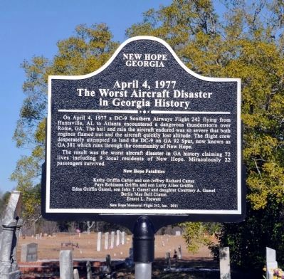 Worst Aircraft Disaster in Georgia History Marker. Click for full size. Worst Aircraft Disaster in Georgia History Marker image. Click for full size.