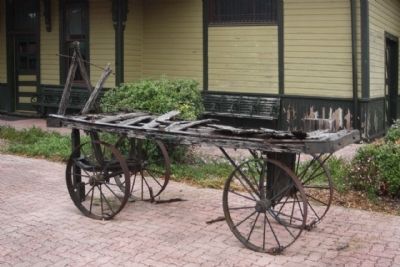 Hillsboro Katy Depot, old baggage wagon on display. Click for full size. Hillsboro Katy Depot, old baggage wagon on display image. Click for full size.
