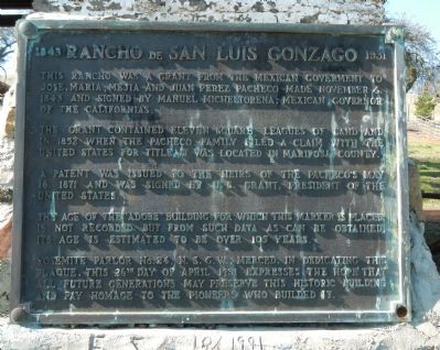 Rancho San Luis Gonzaga Marker. Click for full size. Rancho San Luis Gonzaga Marker image. Click for full size.