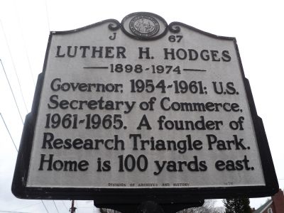 Luther H. Hodges Marker. Click for full size. Luther H. Hodges Marker image. Click for full size.