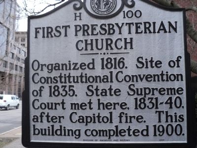 First Presbyterian Church Marker. Click for full size. First Presbyterian Church Marker image. Click for full size.