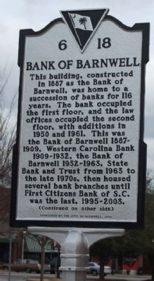 Bank Of Barnwell Marker. Click for full size. Bank Of Barnwell Marker image. Click for full size.
