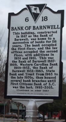 Bank Of Barnwell Marker image. Click for full size.