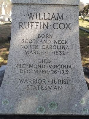 William Ruffin Cox Monument<br>front face image. Click for full size.