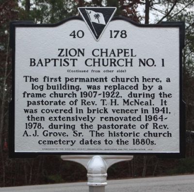Zion Chapel Baptist Church No. 1 Marker, reverse aide image. Click for full size.