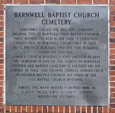 Barnwell Baptist Church Cemetery Marker image. Click for full size.