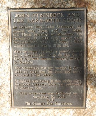 John Steinbeck and the Lara-Soto Adobe Marker image. Click for full size.