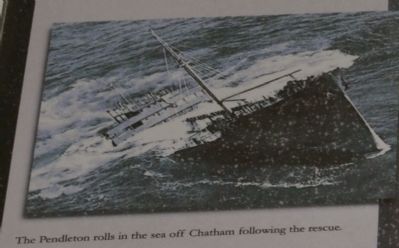 The Pendleton roos in the sea off Chatham following the rescue. image. Click for full size.