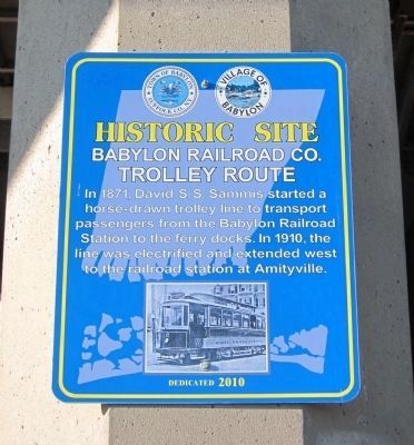 Babylon Railroad Company Trolley Route Marker image. Click for full size.