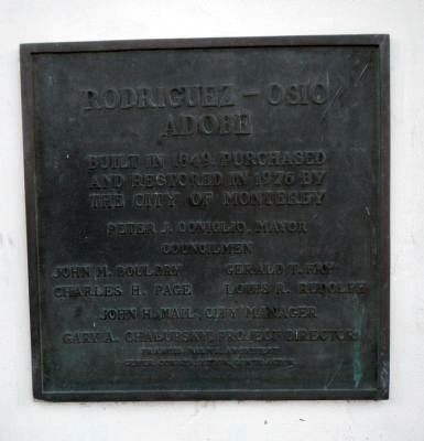 Restoration plaque for the Rodriguez – Osio Adobe image. Click for full size.