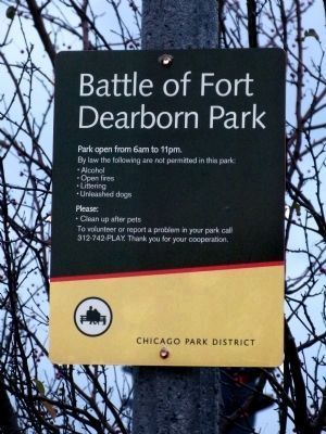 Battle of Fort Dearborn Park Sign image. Click for full size.