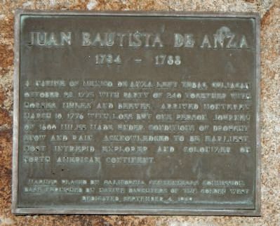 Juan Bautista de Anza Marker. Click for full size. Juan Bautista de Anza Marker image. Click for full size.