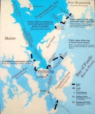Map on Passamaquoddy Tidal Power Project Marker. Click for full size. Map on Passamaquoddy Tidal Power Project Marker image. Click for full size.
