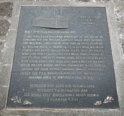Spreckels Sugar Beet Factory Marker. Click for full size. Spreckels Sugar Beet Factory Marker image. Click for full size.