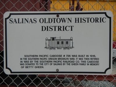 Southern Pacific Caboose # 726 Marker. Click for full size. Southern Pacific Caboose # 726 Marker image. Click for full size.