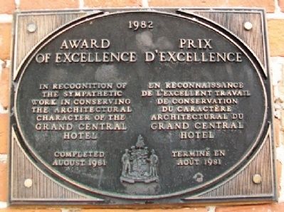 Grand Central Hotel Award of Excellence Marker. Click for full size. Grand Central Hotel Award of Excellence Marker image. Click for full size.