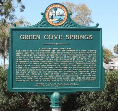 Green Cove Springs Marker, reverse image. Click for full size.