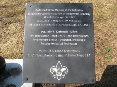 Riegelsville Civil War Memorial Marker. Click for full size. Riegelsville Civil War Memorial Marker image. Click for full size.
