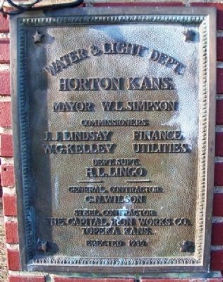 Horton Municipal Power Plant Marker (1930). Click for full size. Horton Municipal Power Plant Marker (1930) image. Click for full size.