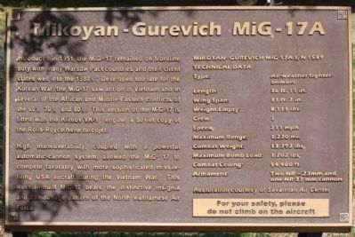 New Mikoyan-Gurevich MiG- 17A Marker seen in 2013. Click for full size. New Mikoyan-Gurevich MiG- 17A Marker seen in 2013 image. Click for full size.