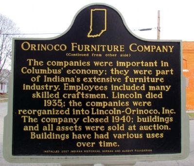 Orinoco Furniture Company Marker (Back) image. Click for full size.