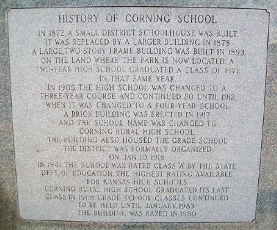 Former Location of Corning Rural High School Marker (back) image. Click for full size.