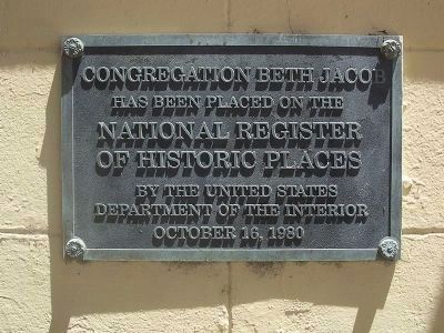 Congregation Beth Jacob NRHP Plaque. Click for full size. Congregation Beth Jacob NRHP Plaque image. Click for full size.