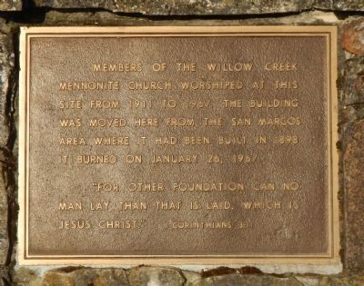 Willow Creek Mennonite Church Marker. Click for full size. Willow Creek Mennonite Church Marker image. Click for full size.