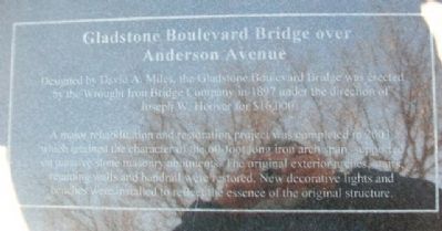 Gladstone Boulevard Bridge over Anderson Avenue Marker. Click for full size. Gladstone Boulevard Bridge over Anderson Avenue Marker image. Click for full size.