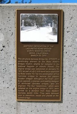 Historic Dedication of the Lagunitas Road Bridge Marker image. Click for full size.