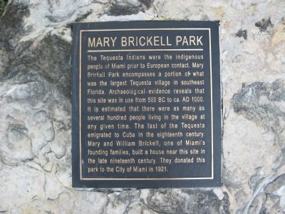 Mary Brickell Park Marker image. Click for full size.