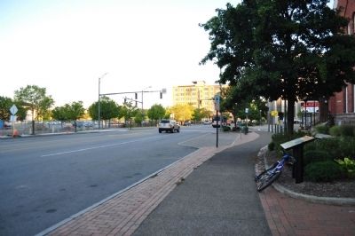 Rochester: Center of Freedom Marker as seen facing North image. Click for full size.