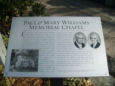 Paul & Mary Williams Memorial Chapel Marker. Click for full size. Paul & Mary Williams Memorial Chapel Marker image. Click for full size.
