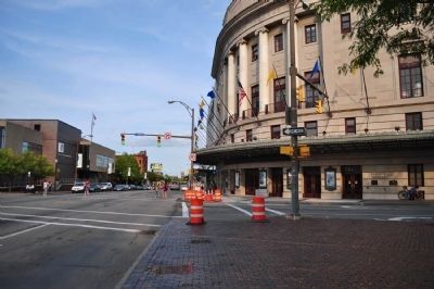 George Eastman Marker as seen facing east on Main. Click for full size. George Eastman Marker as seen facing east on Main image. Click for full size.