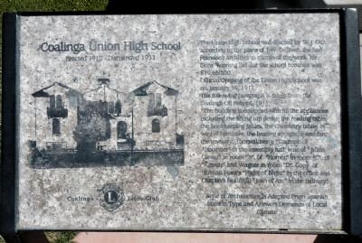 Coalinga Union High School Marker. Click for full size. Coalinga Union High School Marker image. Click for full size.