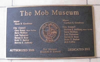 The Mob Museum Dedication Plaque image. Click for full size.