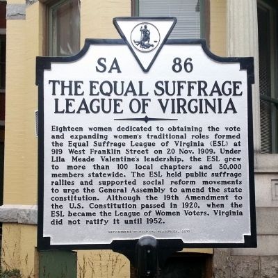 The Equal Suffrage League of Virginia Marker image. Click for full size.