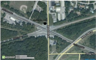 Aerial Image showing crossing of railroad tracks image. Click for full size.