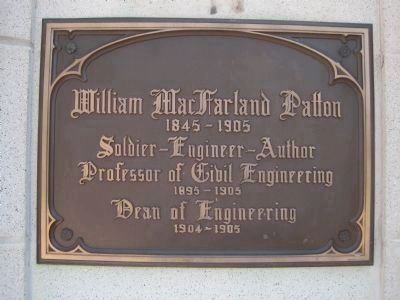 An older plaque at the rear entrance to Patton Hall. Click for full size. An older plaque at the rear entrance to Patton Hall image. Click for full size.