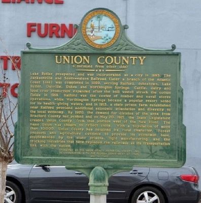 Union County Marker reverse image. Click for full size.